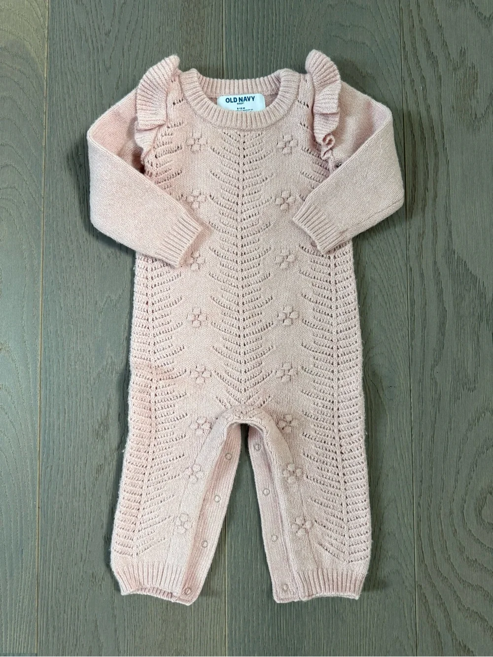 Old Navy Light Pink Knit Ruffle Footed One-Piece